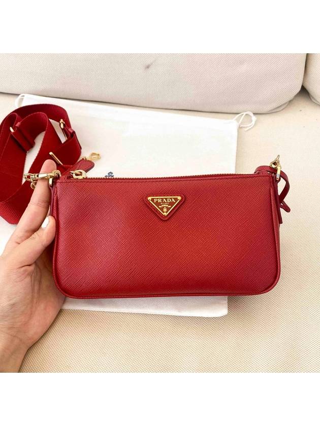 Triangle Logo Saffiano Mini Shoulder Bag Red - PRADA - BALAAN 3