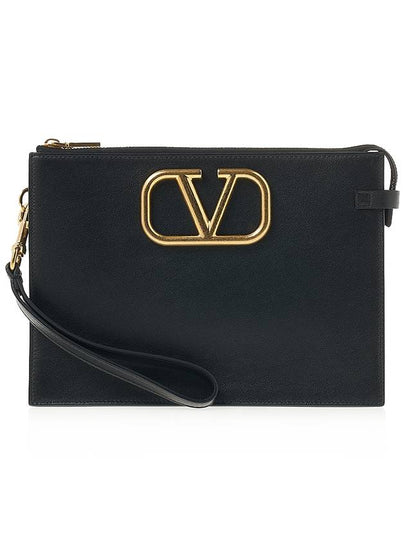 V Logo Signature Clutch Bag Black - VALENTINO - BALAAN 2