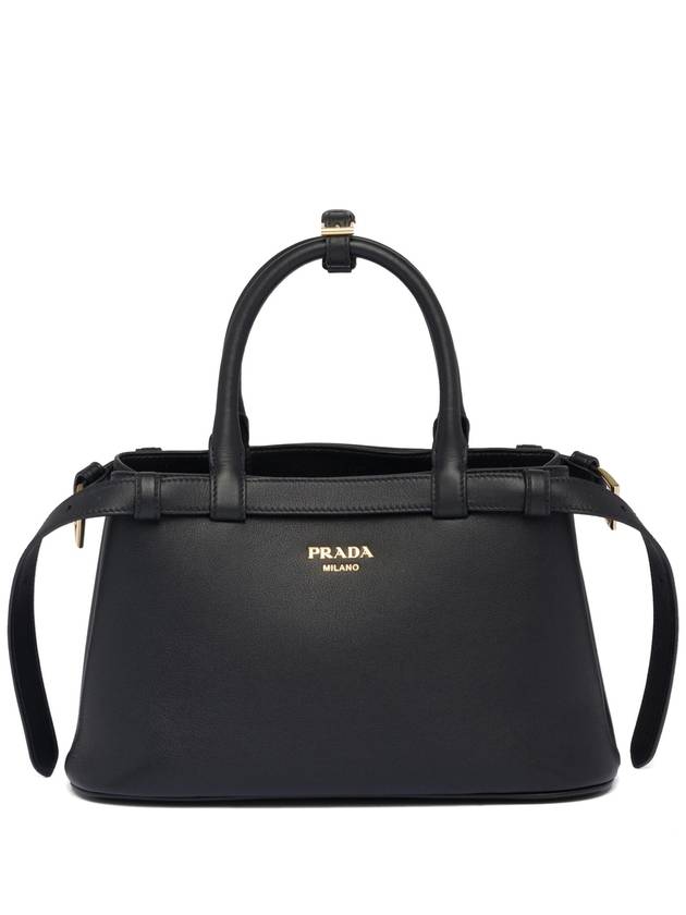 Double Belt Buckle Large Leather Handles Tote Bag Black - PRADA - BALAAN 2