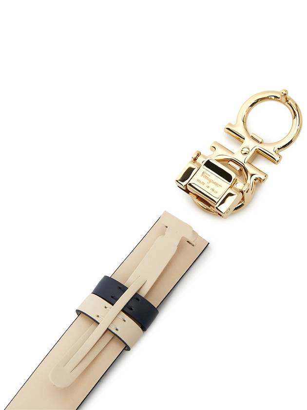 Women's Gancini Buckle Reversible Leather Belt Bone Navy - SALVATORE FERRAGAMO - BALAAN 6