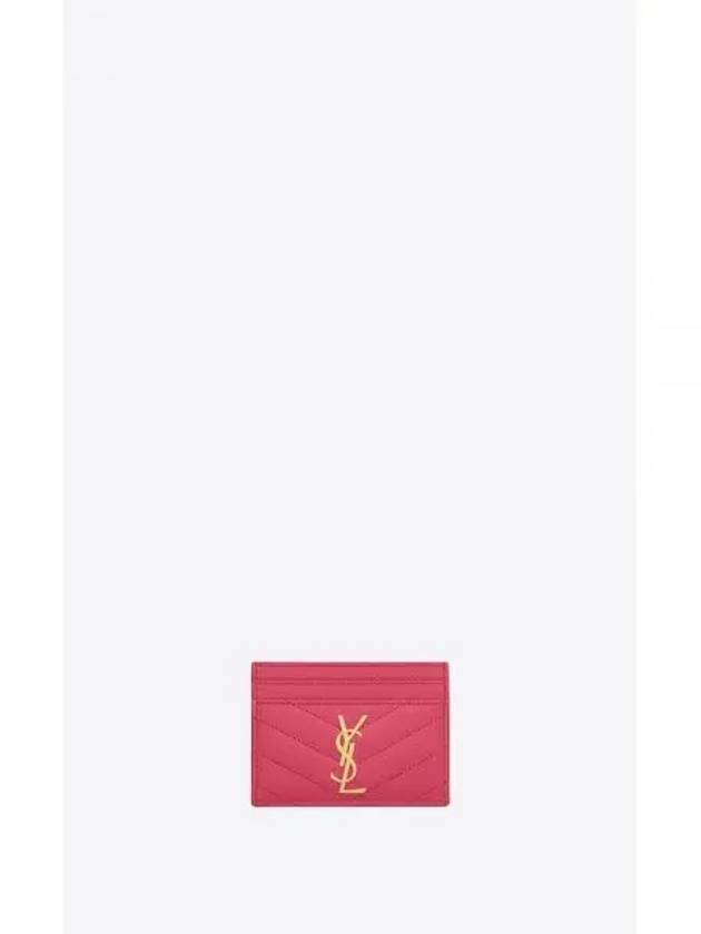 Gold Hardware Matelasse Caviar Leather Card Wallet Fuchsia - SAINT LAURENT - BALAAN 2