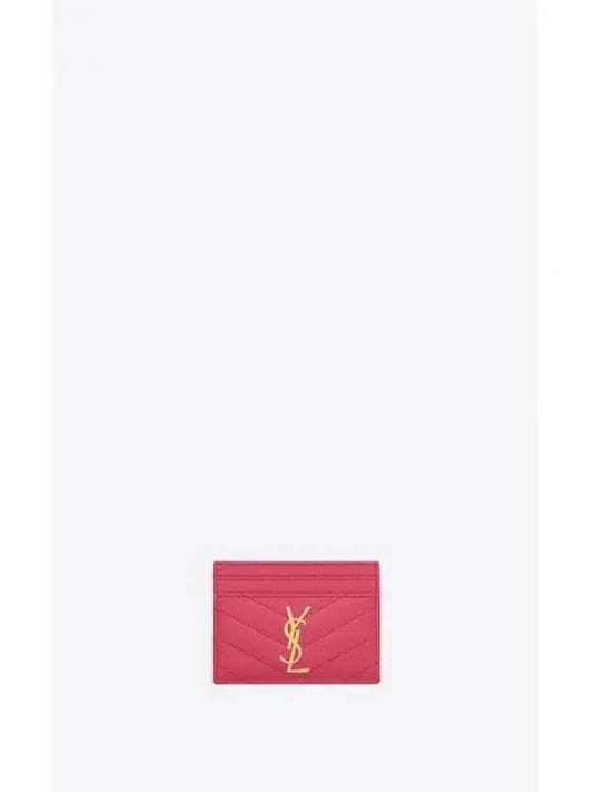 Gold Hardware Matelasse Caviar Leather Card Wallet Fuchsia - SAINT LAURENT - BALAAN 2