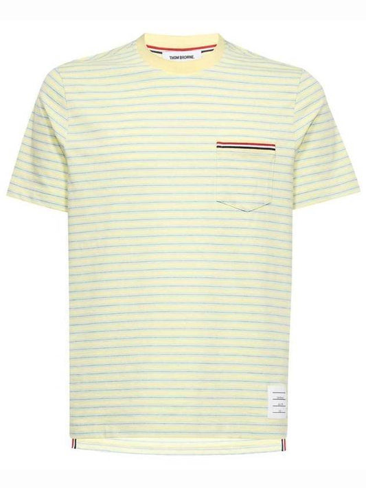 Striped Jersey Pocket Short Sleeve T-Shirt Green Yellow - THOM BROWNE - BALAAN 1