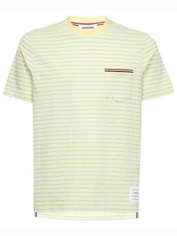 Striped Jersey Pocket Short Sleeve T-Shirt Green Yellow - THOM BROWNE - BALAAN 1