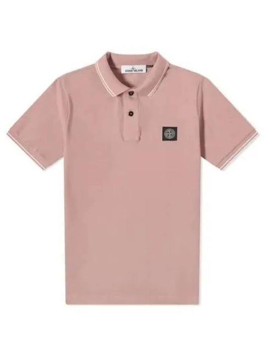 Men's Two Line Wappen Patch Cotton Short Sleeve Polo Shirt Pink Quartz - STONE ISLAND - BALAAN 2