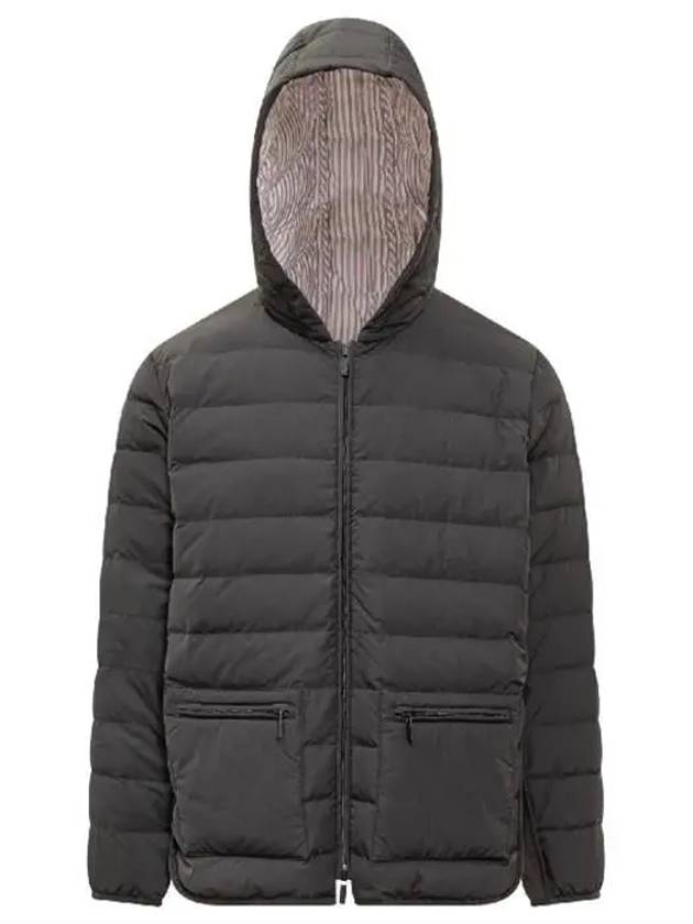 Poly Twill Rib 4-Bar Down Hoodie Jacket Charcoal - THOM BROWNE - BALAAN 7