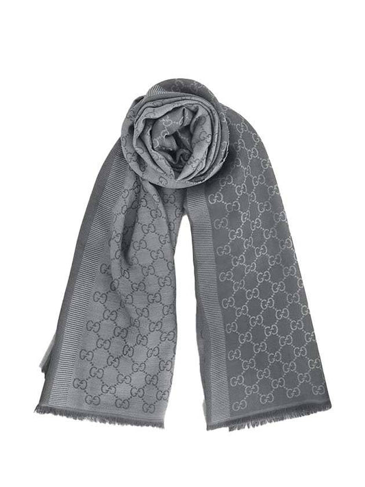 GG jacquard wool silk two-tone muffler gray - GUCCI - BALAAN.