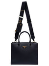 Women s 1BA337 Black Saffiano Gold Triangular Logo Medium Tote Bag Strap - PRADA - BALAAN 2