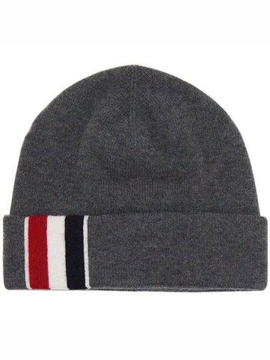 Three Stripes Merino Wool Beanie MKH068A Gray - THOM BROWNE - BALAAN 1