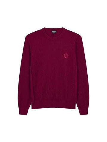 Men s ribbed wool embroidered logo knit burgundy 270857 - GIORGIO ARMANI - BALAAN 1