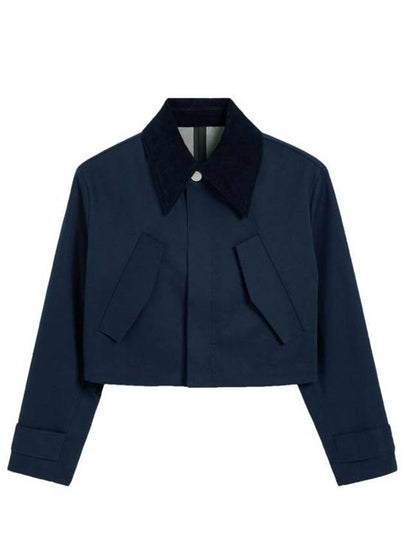 Flap Pocket Cropped Jacket Navy - AMI - BALAAN 2