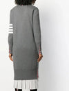 Cotton Crepe Milano Stitch 4-Bar Long V-Neck Cardigan Medium Grey - THOM BROWNE - BALAAN 3