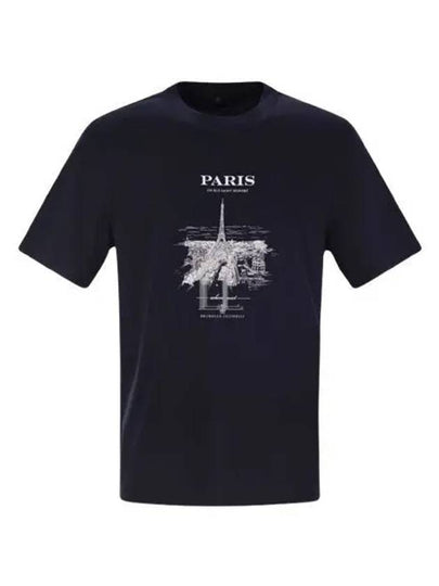 Paris Print Short Sleeve T-Shirt Navy - BRUNELLO CUCINELLI - BALAAN 2