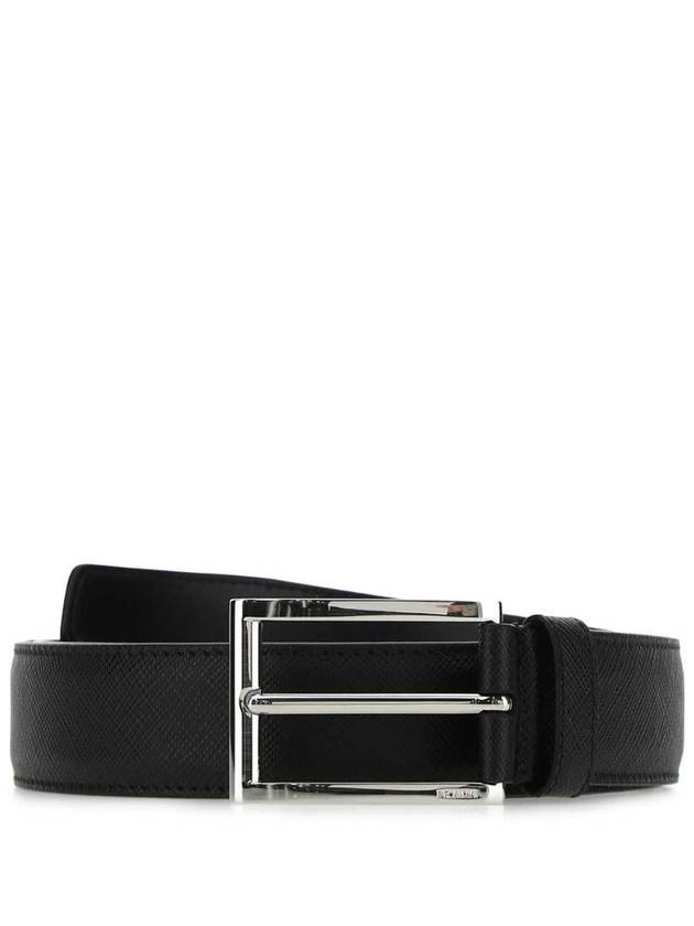 Saffiano Polished Buckle Belt Black - PRADA - BALAAN 2