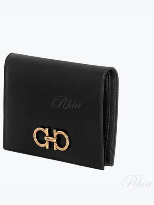 Gancini Compact Half Wallet Black - SALVATORE FERRAGAMO - BALAAN 2