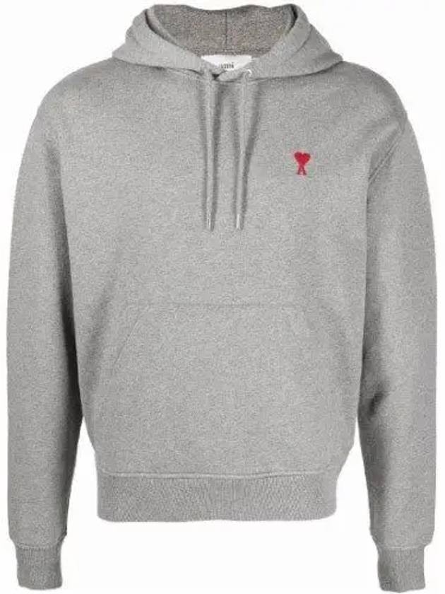 Mini Heart Logo Patch Embroidered Hoodie Heather Grey - AMI - BALAAN 2