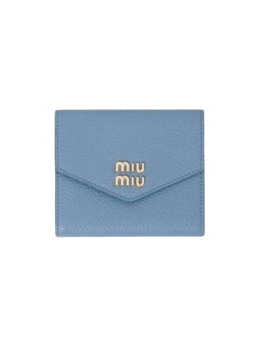 Logo Leather Tri-fold Half Wallet Astral Blue - MIU MIU - BALAAN 1