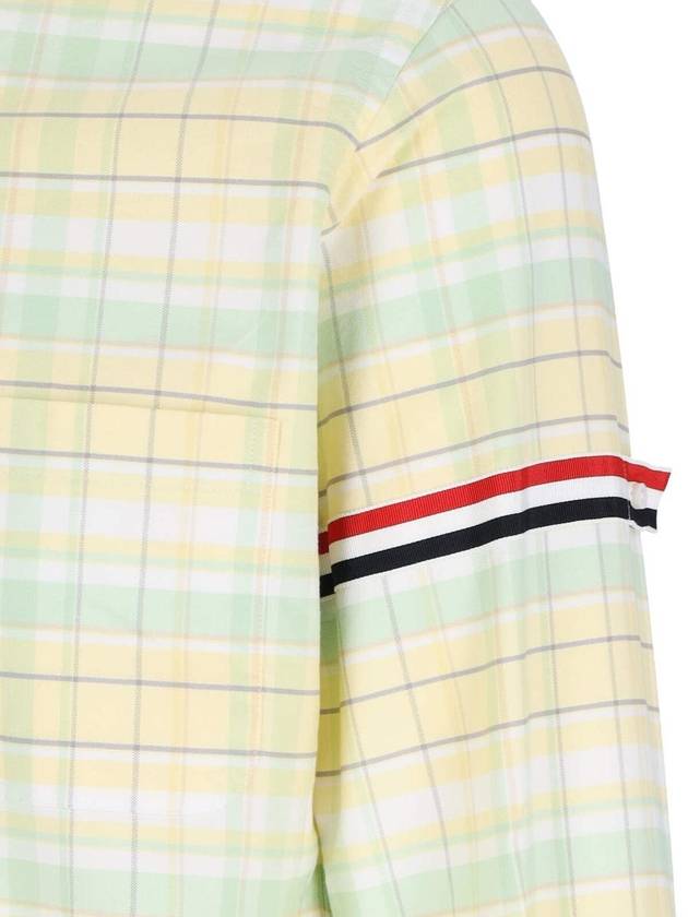 Men's Plaid Three Stripes Armband Oxford Long Sleeve Shirt Yellow - THOM BROWNE - BALAAN 5