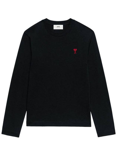 Chain Stitch Heart Logo Long Sleeve T-Shirt Black - AMI - BALAAN 2