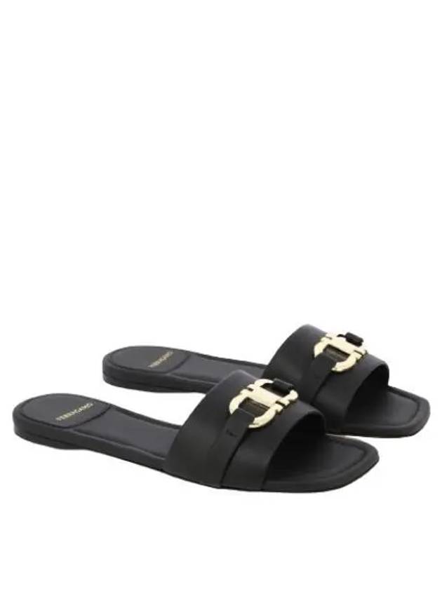 Gancini Ornament Flat Slide Black - SALVATORE FERRAGAMO - BALAAN 2