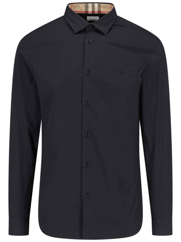 Embroidered EKD Stretch Cotton Long Sleeve Shirt Black - BURBERRY - BALAAN 2