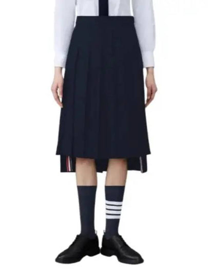 Super 120S Twill Below Knee Pleated Skirt Navy - THOM BROWNE - BALAAN 2