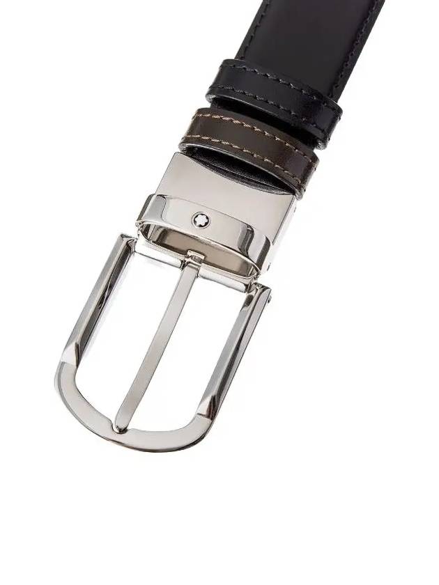 Round Buckle Reversible Leather Belt Black Brown - MONTBLANC - BALAAN 8