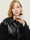 Women's Shearling Leather Zip-Up Jacket Black - PRETONE - BALAAN 4