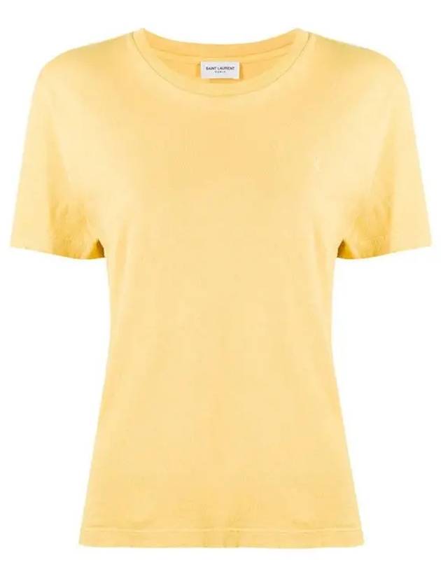 Monogram Embroidered Short Sleeve T-Shirt Yellow - SAINT LAURENT - BALAAN 2