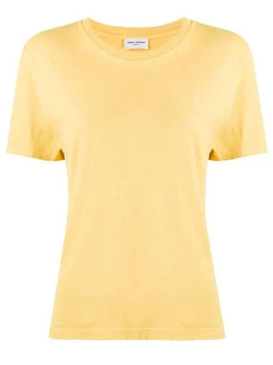 Monogram Embroidered Short Sleeve T-Shirt Yellow - SAINT LAURENT - BALAAN 2