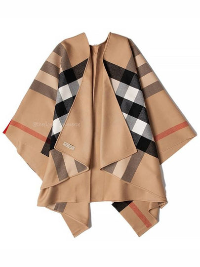 Reversible Check Merino Wool Poncho Camel Brown - BURBERRY - BALAAN 2