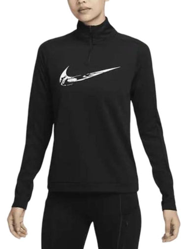 Swoosh Dri Fit 1/4 Zip Up Running Mid Layer Long Sleeve T-Shirt Black - NIKE - BALAAN 1