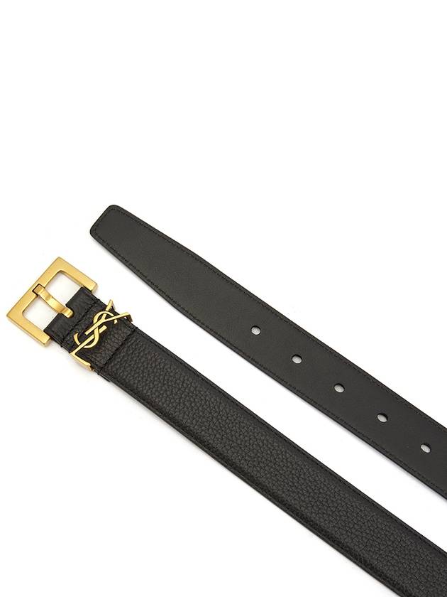 Men's Monogram Grain Leather Belt Gold - SAINT LAURENT - BALAAN 4