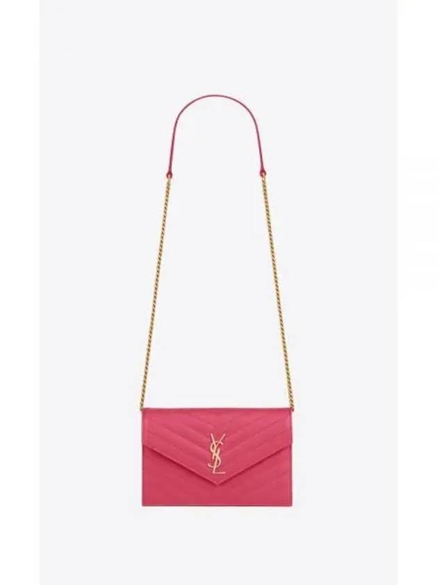 Grande Poudre Embossed Envelope Gold Chain Long Wallet Fuchsia - SAINT LAURENT - BALAAN 2