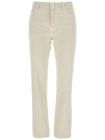 White Jeans With Belt Loops And Logo Patch On The Rear In Denim Woman - TOTEME - BALAAN 1