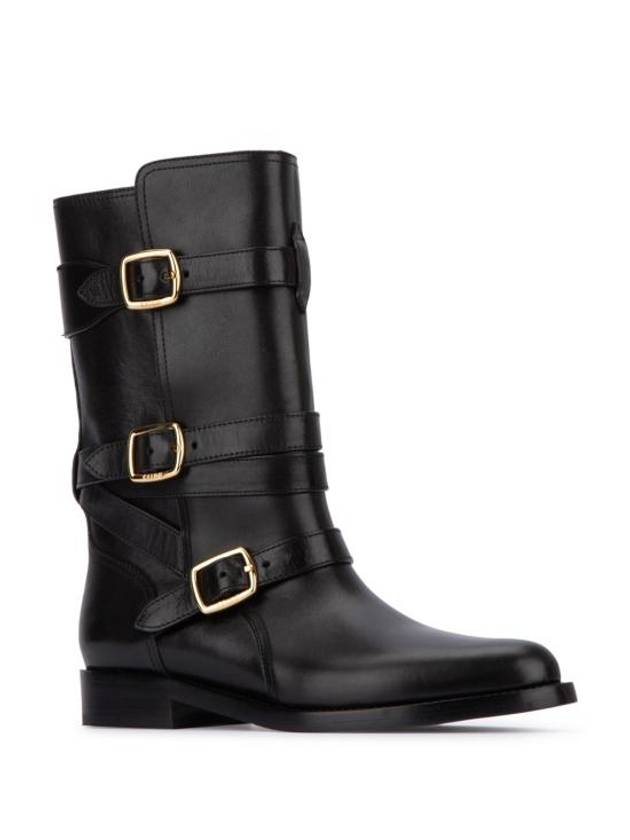 Lyra Triple Buckles Calfskin Middle Boot Black - CELINE - BALAAN 3