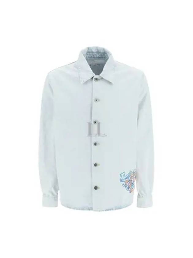 Graffiti Embroidered Button Denim Jacket Light Blue - OFF WHITE - BALAAN 2