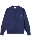 Small Heart Logo Wool Cardigan Navy - AMI - BALAAN 2