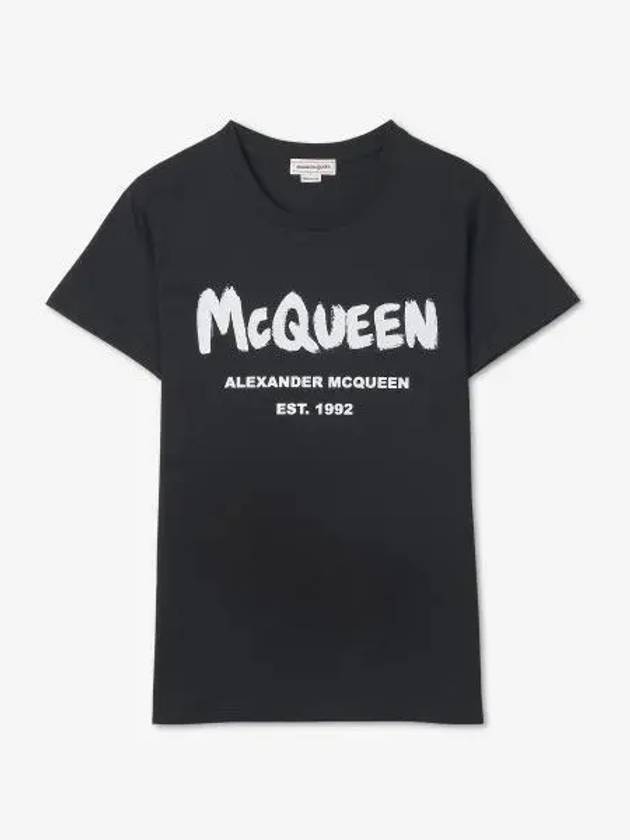 Women's Graffiti Logo Short Sleeve T-Shirt Black - ALEXANDER MCQUEEN - BALAAN 2