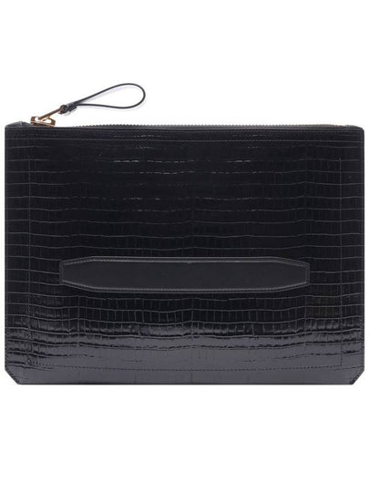 Crocodile Embossed Clutch Bag Black - TOM FORD - BALAAN 2