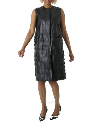 Burberry Ladies Black Leather Fringed Shift Dress, Brand Size 10 (US Size 8) - BURBERRY - BALAAN 1