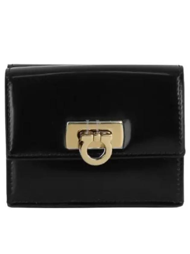 Gancini Compact Half Wallet Black - SALVATORE FERRAGAMO - BALAAN 2