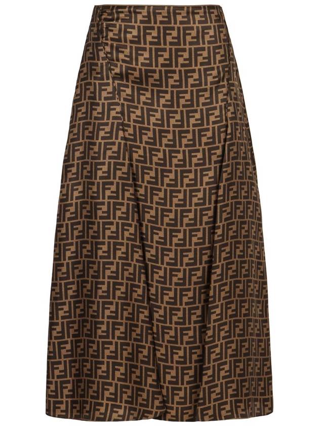 FF Motif Silk Twill A-line Skirt Brown - FENDI - BALAAN 2