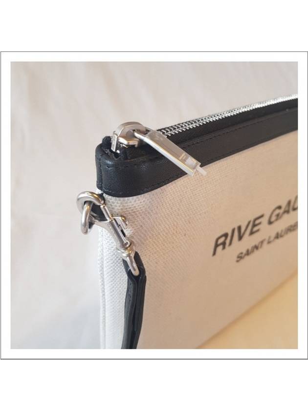 Rive Gauche Strap Canvas Clutch Bag White - SAINT LAURENT - BALAAN 4