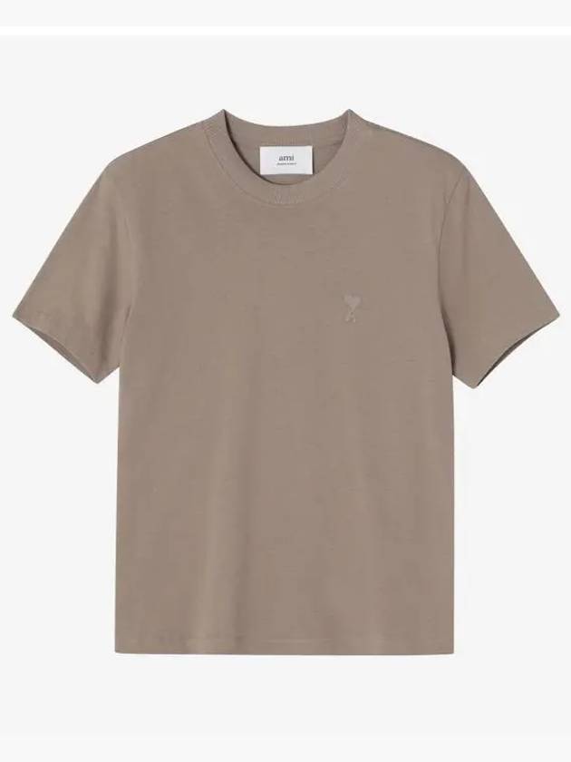 Tone On Tone Heart Logo Organic Cotton Short Sleeve T-Shirt Brown - AMI - BALAAN 2