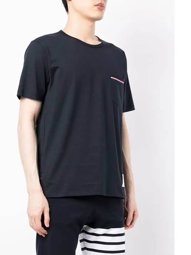 Men's Medium Weight Jersey Tipped Pocket Crewneck Short Short Sleeve T-Shirt Navy - THOM BROWNE - BALAAN 5