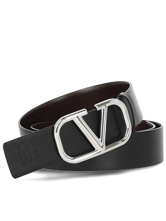 V Logo Signature Leather Belt Black Brown - VALENTINO - BALAAN 2
