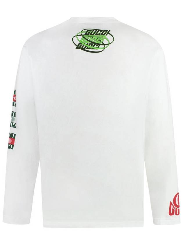 Printed Cotton Jersey Long Sleeve T Shirt White - GUCCI - BALAAN 3