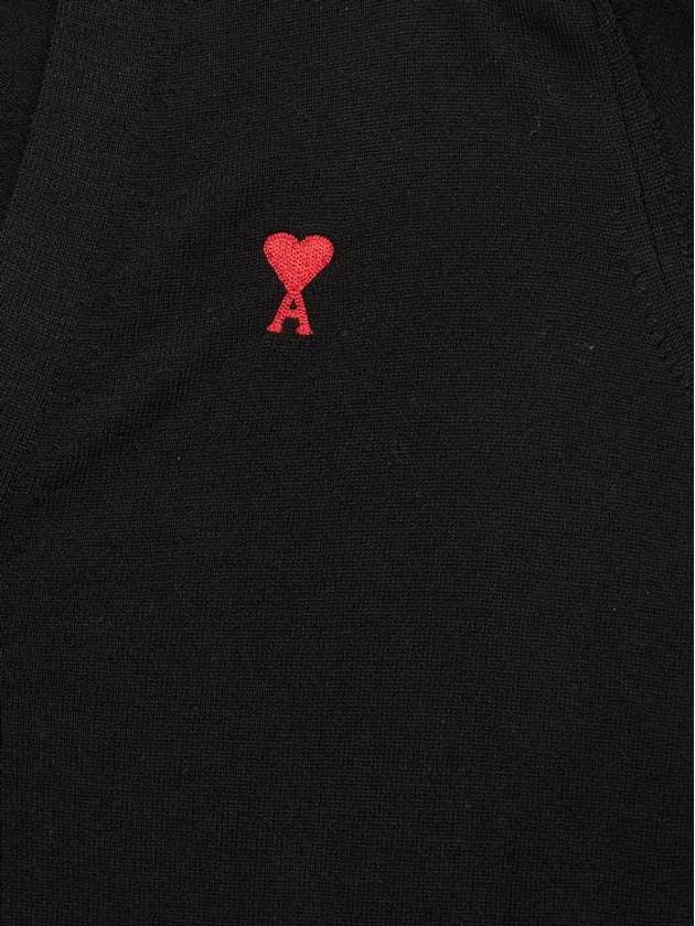 Red Heart Logo Merino Wool Cardigan Black - AMI - BALAAN 5