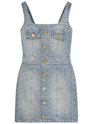 Monogram denim short dress blue - BALMAIN - BALAAN 1